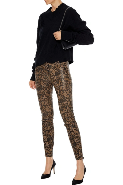 Shop J Brand L8001 Leopard-print Stretch-leather Skinny Pants In Animal Print