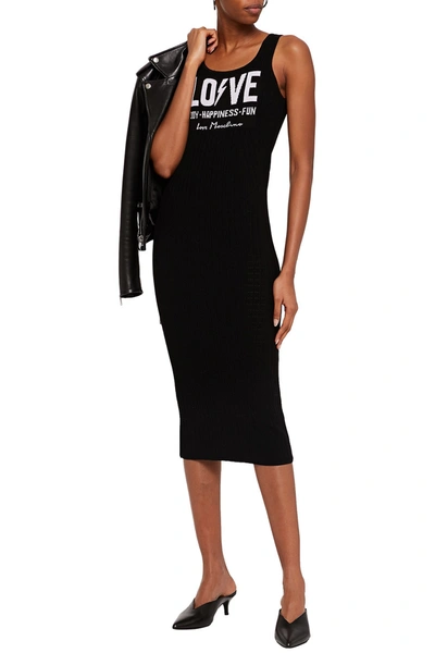 Shop Love Moschino Ribbed Jacquard-knit Midi Dress In Black