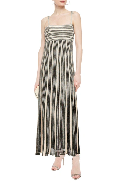 Shop M Missoni Metallic Striped Crochet-knit Maxi Dress In Forest Green