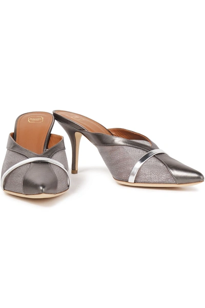 Shop Malone Souliers Bobbi 85 Mesh And Metallic Leather Mules In Gray