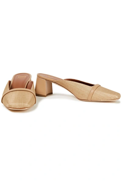 Shop Malone Souliers Carmen 45 Leather And Raffia Mules In Beige