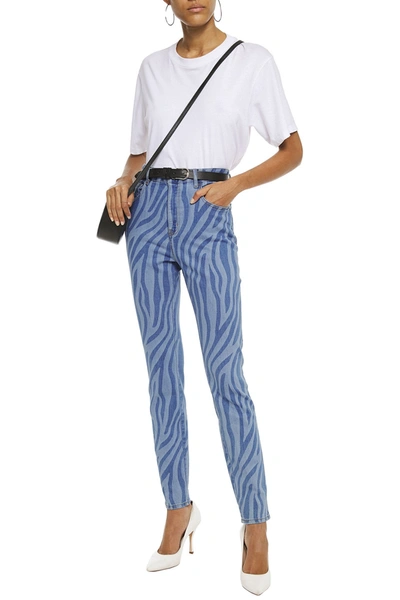 Shop Just Cavalli Zebra-print High-rise Slim-leg Jeans In Light Denim