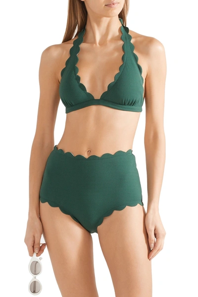 Shop Marysia Spring Scalloped Halterneck Bikini Top In Emerald