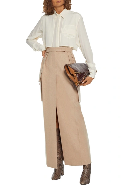 Shop Max Mara Udente Pleated Camel Hair And Cashmere-blend Maxi Skirt In Sand
