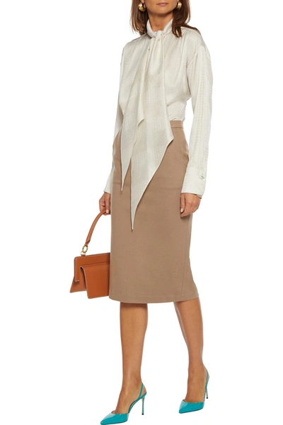 Shop Max Mara Rinalda Wool-jersey Pencil Skirt In Light Brown