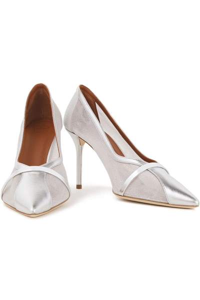 Shop Malone Souliers Brook 85 Mesh And Metallic Leather Pumps In Silver
