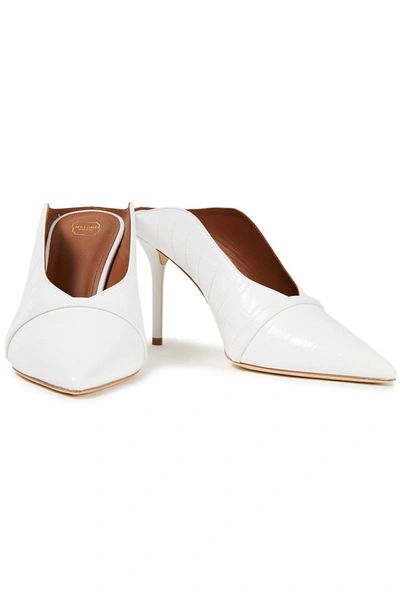 Shop Malone Souliers Constance 85 Croc-effect Leather Mules In White