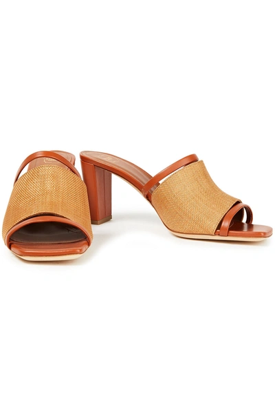 Shop Malone Souliers Demi 70 Leather And Raffia Mules In Camel