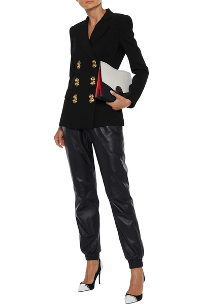 Shop Moschino Double-breasted Crepe Blazer In Black