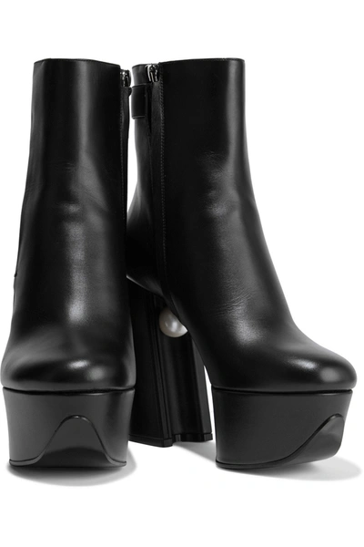 Shop Nicholas Kirkwood Miri Faux Pearl-embellished Leather Platform Ankle Boots In Black