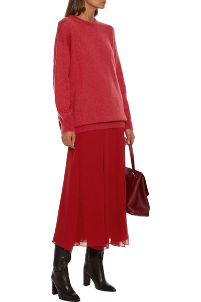 Shop Max Mara Margie Chiffon Midi Skirt In Crimson