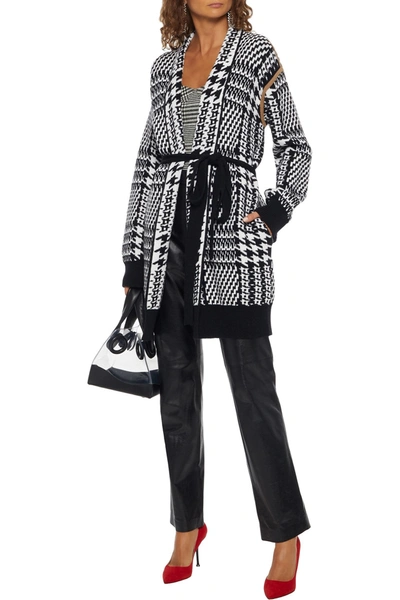 Shop Max Mara Malizia Belted Houndstooth Wool And Cashmere-blend Cardigan In White