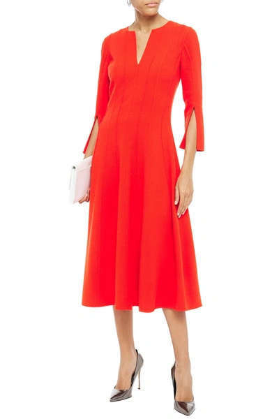 Shop Oscar De La Renta Pintucked Wool-blend Crepe Midi Dress In Tomato Red