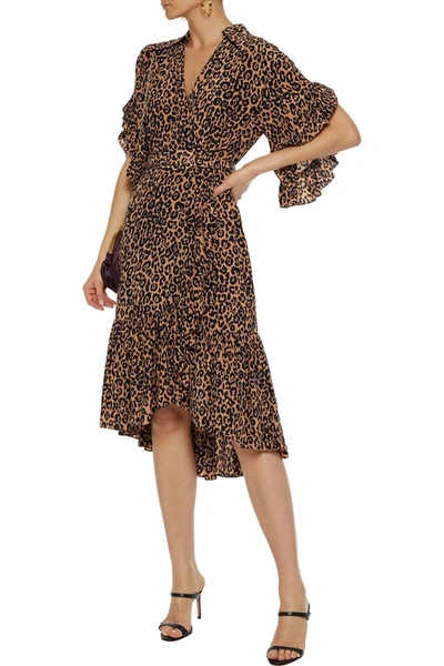 Shop Michael Kors Wrap-effect Ruffle-trimmed Leopard-print Silk-crepe Dress In Animal Print