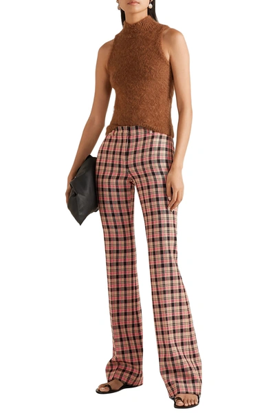 Shop Michael Kors Checked Wool Bootcut Pants In Antique Rose