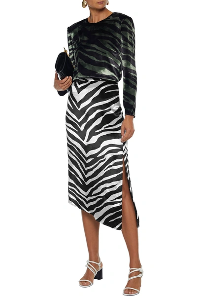 Shop Michelle Mason Asymmetric Zebra-print Velvet Midi Skirt In White