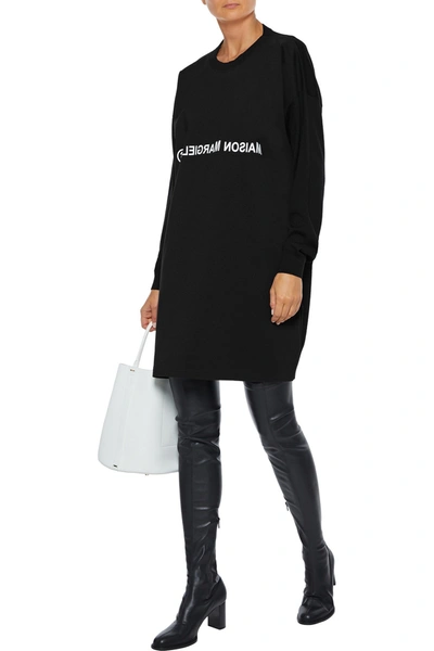 Shop Mm6 Maison Margiela Wool-paneled Printed Cotton-blend Jersey Mini Dress In Black