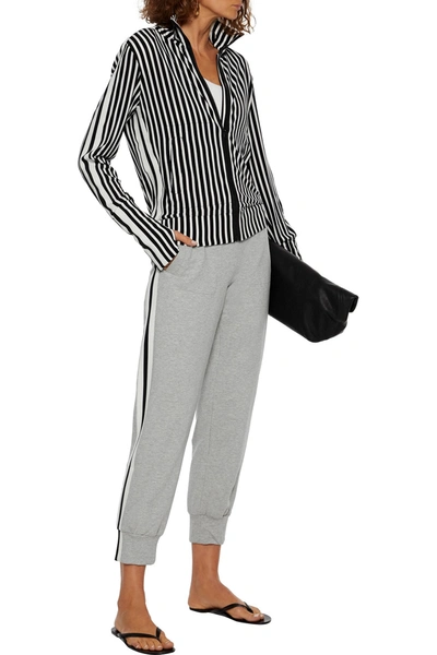 Shop Norma Kamali Cropped Striped Stretch-cotton Jersey Track Pants In Gray
