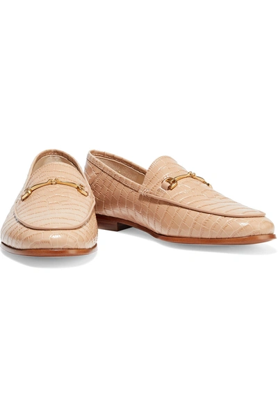 Shop Sam Edelman Loraine Embellished Croc-effect Leather Collapsible-heel Loafers In Neutral