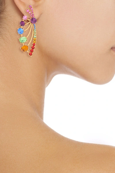 Shop Oscar De La Renta Gold-tone Crystal Earrings In Multicolor