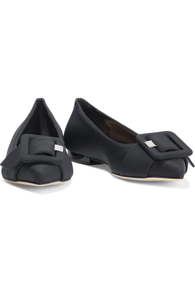 Shop Sergio Rossi Buckle-detailed Cotton-blend Faille Point-toe Flats In Black