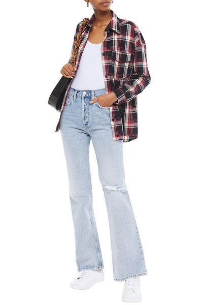 Shop Re/done Originals 70s Distressed High-rise Bootcut Jeans In Light Denim