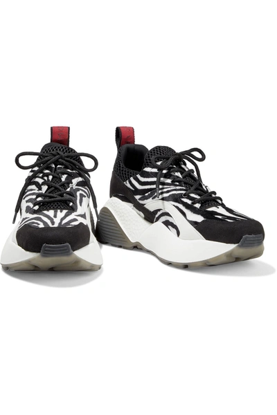 Shop Stella Mccartney Eclypse Mesh And Zebra-print Velvet Sneakers In Animal Print