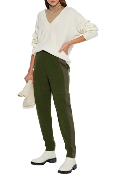 Shop Stella Mccartney Twill-trimmed Wool Tapered Pants In Leaf Green