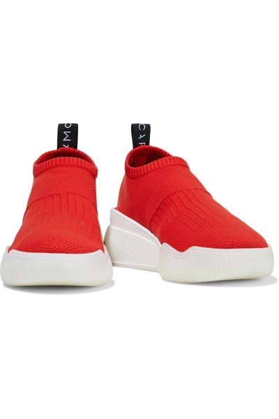 Shop Stella Mccartney Loop Stretch-knit Slip-on Exaggerated-sole Sneakers In Red