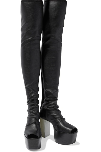 Shop Rick Owens Kiss Stretch-leather Platform Thigh Boots In Black