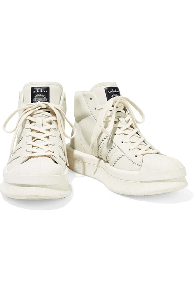 Shop Adidas Originals Rubber-paneled Leather High-top Sneakers In Off-white
