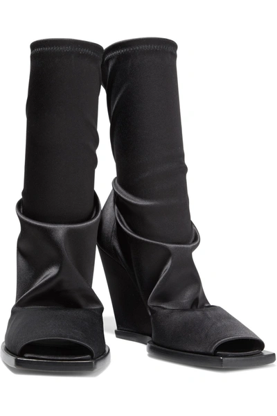 Shop Rick Owens Stretch-satin Wedge Sock Boots In Black