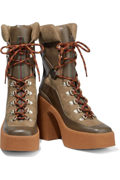 Shop Stella Mccartney Lace-up Faux Suede And Leather Platform Ankle Boots In Taupe