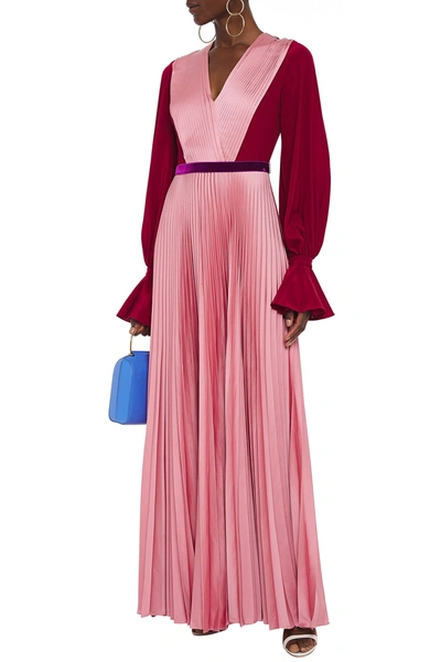 Shop Roksanda Rora Belted Crepe De Chine And Pleated Silk-satin Maxi Dress In Baby Pink