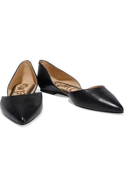 Shop Sam Edelman Rodney Textured-leather Point-toe Flats In Black