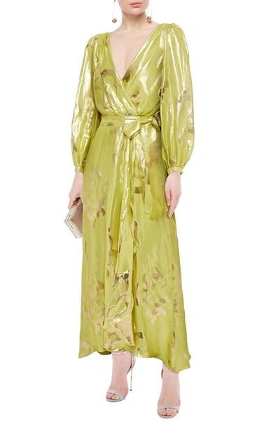 Shop Temperley London Eda Wrap-effect Silk And Lurex-blend Jacquard Maxi Dress In Chartreuse