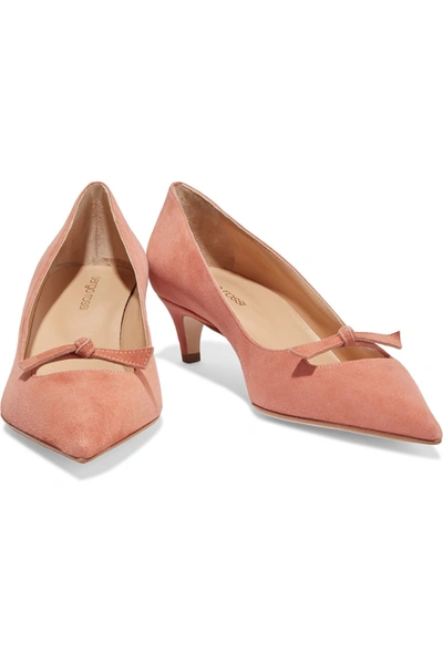 Shop Sergio Rossi Bow-embellished Suede Pumps In Antique Rose