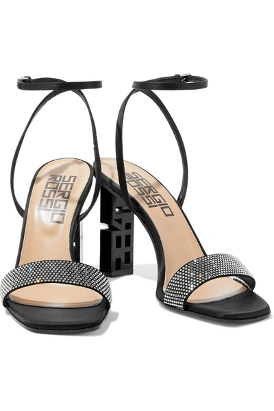 Shop Sergio Rossi Sergio Super Heel Crystal-embellished Suede And Satin Sandals In Black