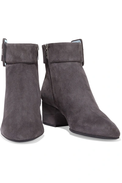 Shop Sergio Rossi Mia 45 Buckled Suede Ankle Boots In Dark Gray