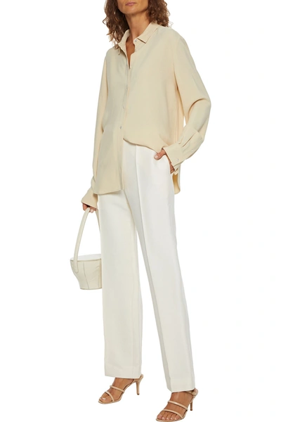 Shop The Row Max Wool And Silk-blend Straight-leg Pants In Ivory
