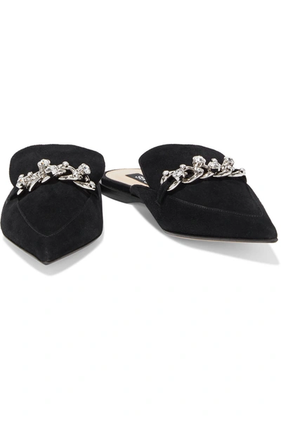 Shop Sergio Rossi Chain-embellished Suede Slippers In Black