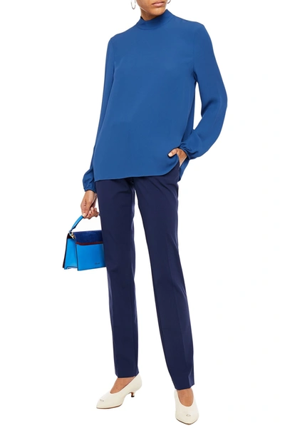 Shop Theory Silk Crepe De Chine Blouse In Blue