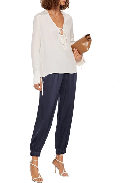 Shop Stella Mccartney Mathoura Tie-detailed Silk Crepe De Chine Blouse In Off-white