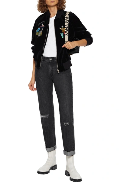 Shop Stella Mccartney + The Beatles Embroidered Cotton-velvet Bomber Jacket In Black