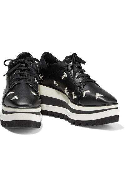 Shop Stella Mccartney Sneak-elyse Embroidered Faux Leather Platform Sneakers In Black