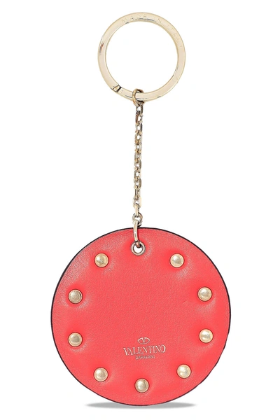 Shop Valentino Rockstud Leather Keychain In Red
