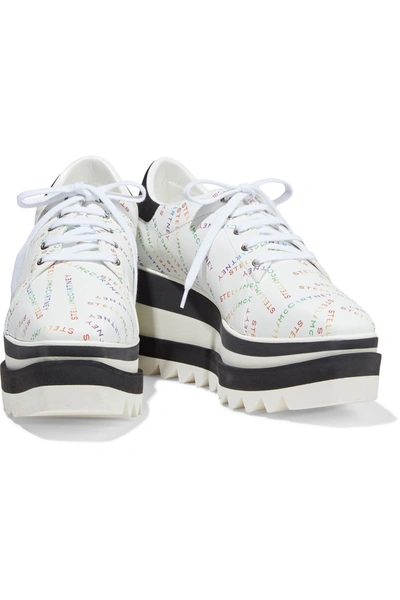 Shop Stella Mccartney Rainbow Elyse Printed Faux Leather Platform Sneakers In White