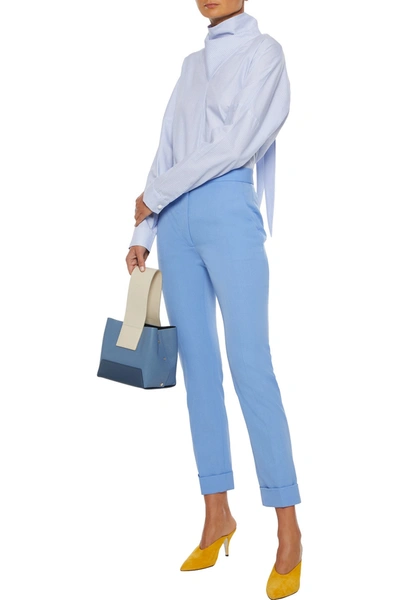 Shop Stella Mccartney Emery Cropped Wool-twill Slim-leg Pants In Light Blue