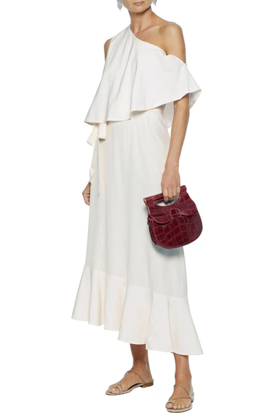 Shop Stella Mccartney Juliette Off-the-shoulder Layered Silk Crepe De Chine Midi Dress In Ecru