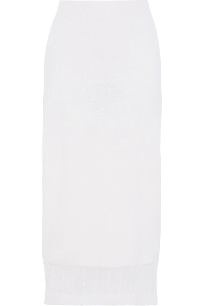 Shop Victoria Beckham Cable Knit-trimmed Cashmere-blend Midi Pencil Skirt In White